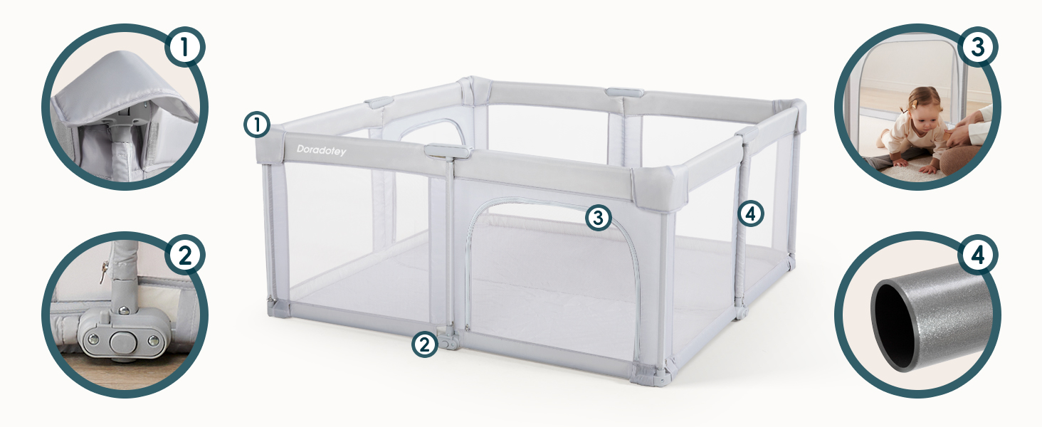 Дитячий манеж Laufotey, 150x150x68 см, сірий, з тканини Oxford, швидкозбірний