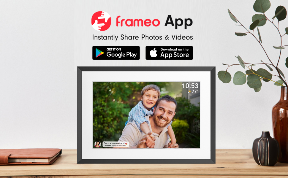 Цифровий фоторамка Frameo з Wi-Fi, 10.1 дюйма, 32GB, сенсорний екран, автоповорот, чорний