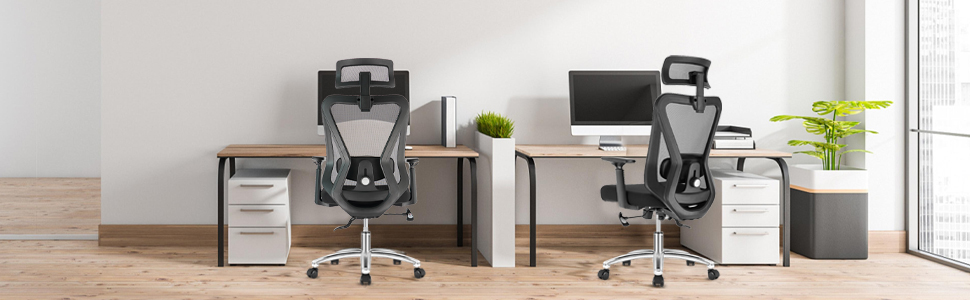 Ергономічне крісло для офісу з підголівником та підтримкою попереку, регульовані підлокітники та висота, поворотне крісло з регулюванням нахилу 90°-130° (фіксація), вантажопідйомність до 150 кг