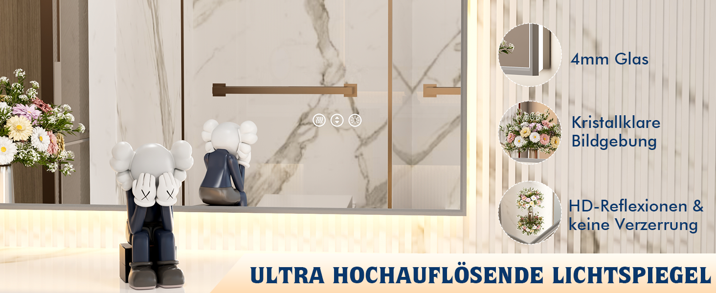 LED дзеркало для ванної кімнати 60x80 см з підсвічуванням, сенсорне, регулювання яскравості, 3 кольори світла, проти запотівання, водонепроникне IP44, горизонтальне/вертикальне