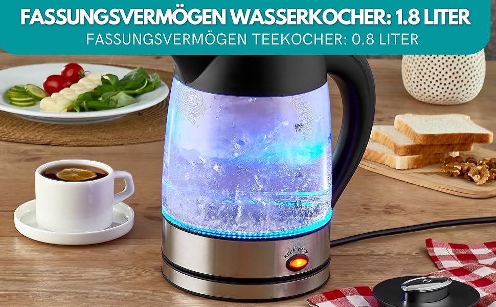 Електричний чайник-заварник Teekocher: скло, фільтр від накипу, 2200 Вт, захист від перегріву