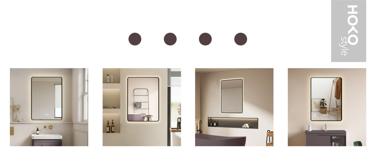 Дзеркало для ванної кімнати HOKO LED Texas 60x80 см / 80x60 см з підсвіткою, підігрівом проти запотівання та чорним металевим каркасом. Можливість встановлення HOCH+QUER. Сенсорне керування, зміна кольору світла 2700-6500K (тепле біле - холодне біле - нейтральне). Розміри: 80x60 см