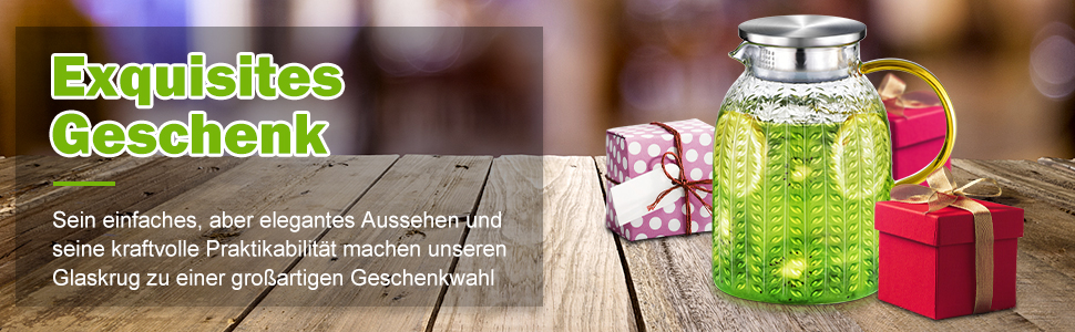 Скляна карафа Aofmee 2 літри з кришкою: для води, соку, айс-ті, преміум якість