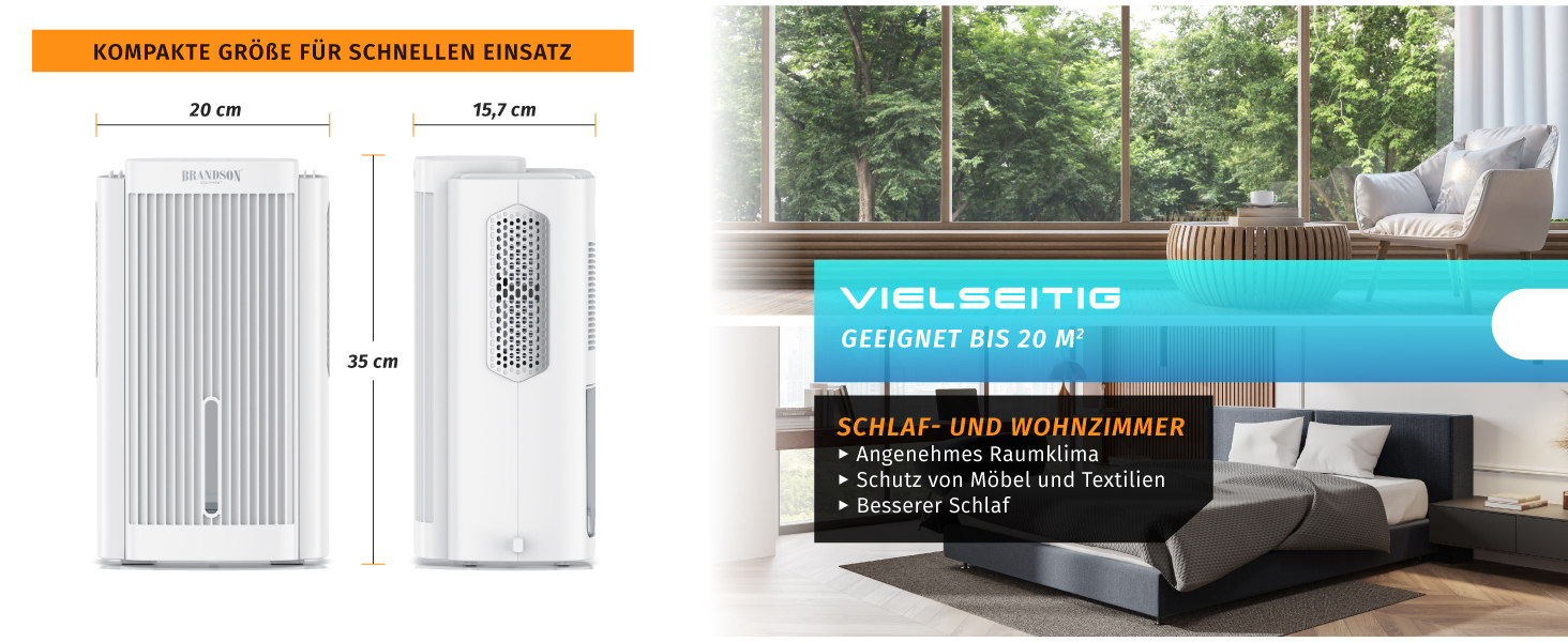 Електричний осушувач повітря Brandson – 2000 мл для кухні, спальні, офісу, гаража