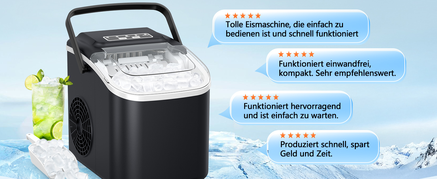 Льодогенератор портативний Klein Ice Maker 12 кг/24год, швидке виробництво льоду (8 кубиків за 6 хв), 2 розміри кубиків, самоочищення для дому, кухні, кемпінгу, вечірок