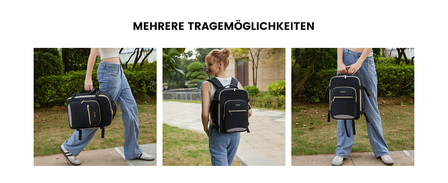 Рюкзак LOVEVOOK для ручної поклажі Ryanair, 40x20x25 см, для ноутбука 13.3 дюйма, чорний/сірий, підходить для Eurowings, Wizz Air