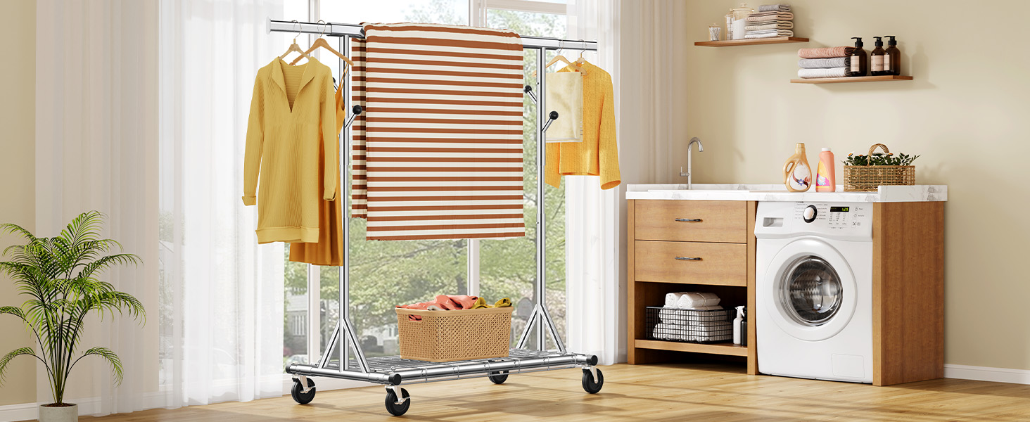 Металевий вішак для одягу на коліщатках FAVOOOSTY, 200 кг, мобільний, швидка установка, 1 стійка