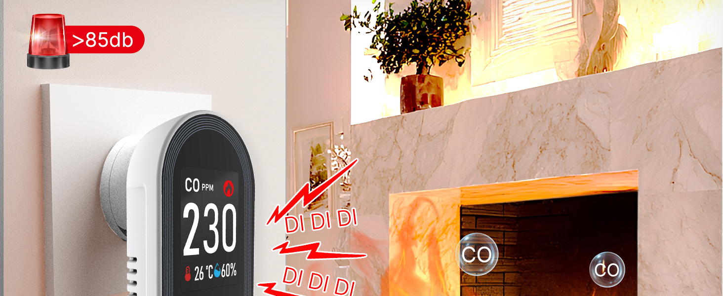 Датчик CO MOES з вилкою, 3-в-1: датчик CO, термометр та гігрометр, з акустичним сигналом, для дому та автодому, 1 шт.