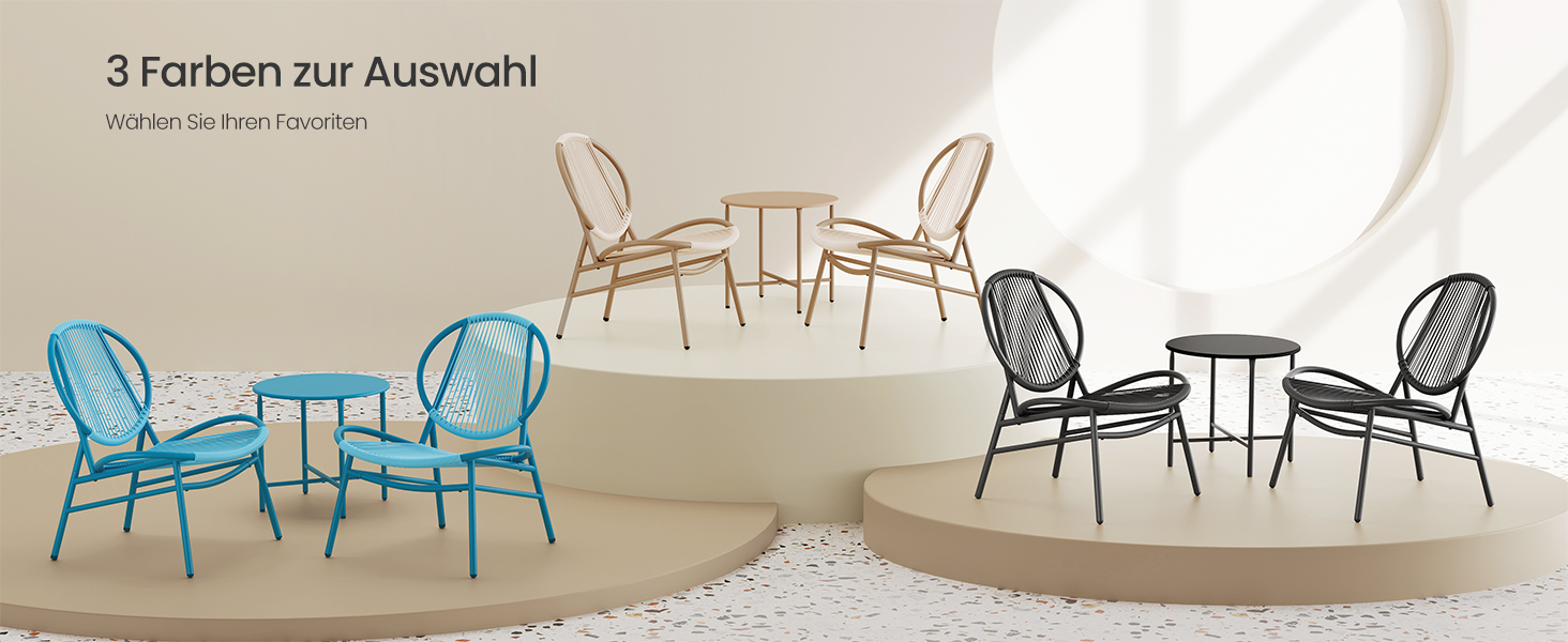 Набір садових меблів SONGMICS з поліротану для балкона та тераси (3 предмети): стіл та 2 крісла, колір – верблюжий