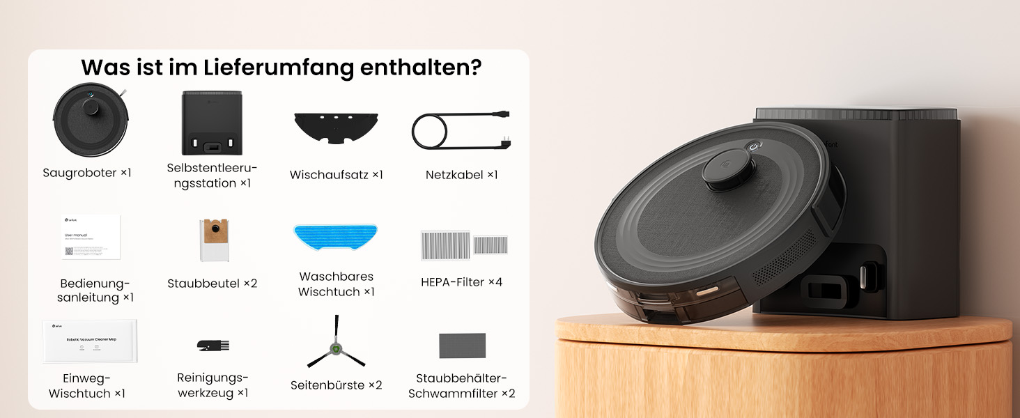 Робот-пилосос LEFANT M2 Plus з картографією, лазерною навігацією, 6000Pa, WiFi/App/Alexa, чорний