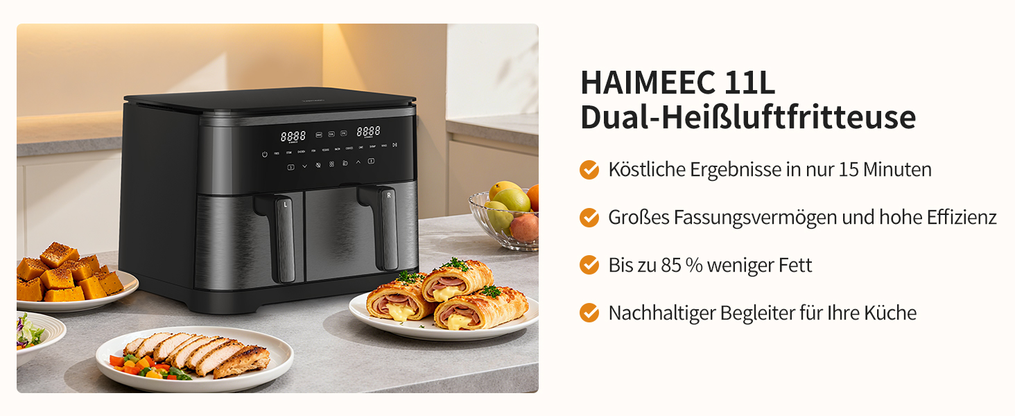 Фритюрниця без олії з підсвічуванням та нагадуванням про струшування, антипригарне покриття, 30-200°C, 78 рецептів, 8-в-1, тиха фритюрниця (11 л)