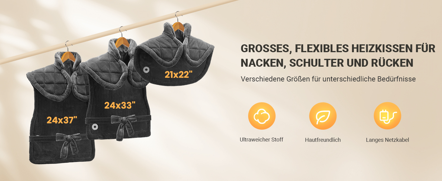 Електрична грілка iDOO 61x84 см з автовимкненням, для спини, шиї, плечей, 6 рівнів нагріву, таймер, сірий фланель, пральна