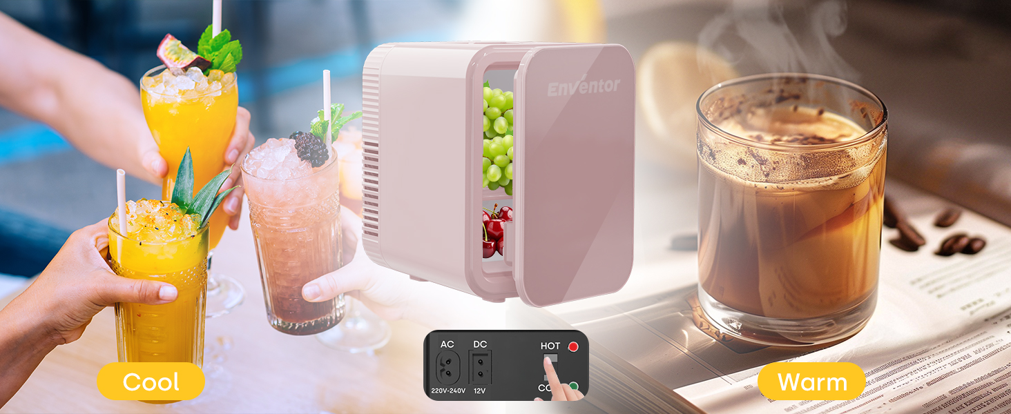 Mini холодильник Enventor 10L: для кімнати, авто, офісу. Кулер/підігрів, 12V/220V, тихий, рожевий