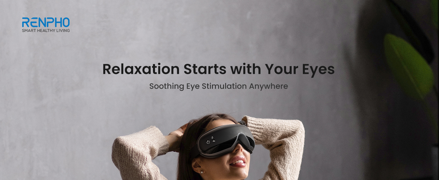 Масажер для очей RENPHO Eyeris 1 з пультом, підігрівом, вібрацією та Bluetooth, акумуляторний. Для сухих очей, подарунок для жінок та чоловіків (чорний)