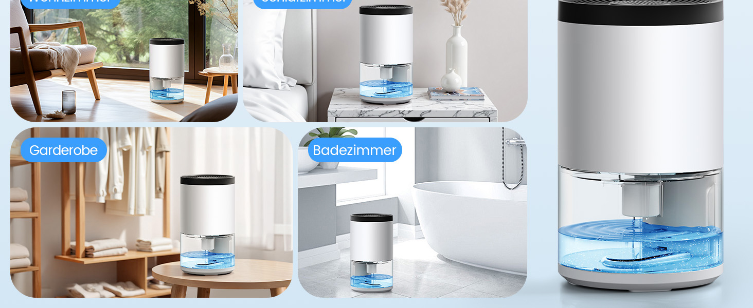 Електричний осушувач повітря без контейнера, 1000 мл, компактний, тихий, з автовимкненням, портативний, для офісу, спальні, ванної кімнати, білий