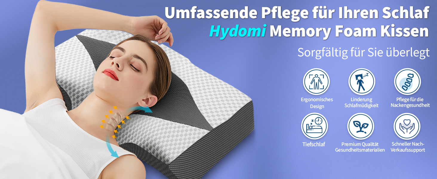 Ортопедична подушка Hydomi з пам’яттю форми для шиї та плечей, ергономічна, охолоджуюча, для сну на боці, спині та животі, сірий колір, 63.5x40.6x10.7/13.2 см