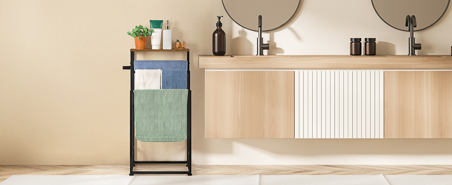 Підставка для рушників Smusei, настільна, 3-ярусна, з полицею з дерева, з нержавіючої сталі, для ванної кімнати та вітальні, 40x30x82 см, чорний (вінтажний коричневий)