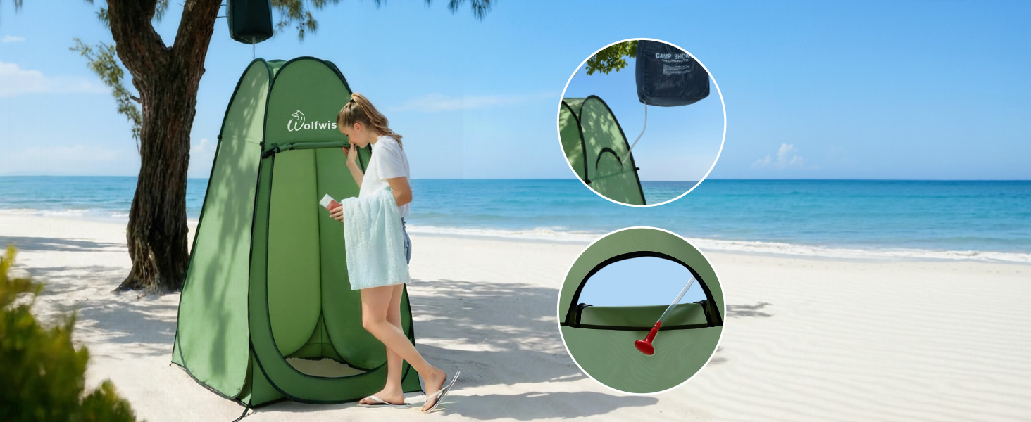 Складана душова та роздягальня палатка WolfWise для кемпінгу та пляжу, водонепроникна з UV-захистом, компактна (190x100 см), зелена