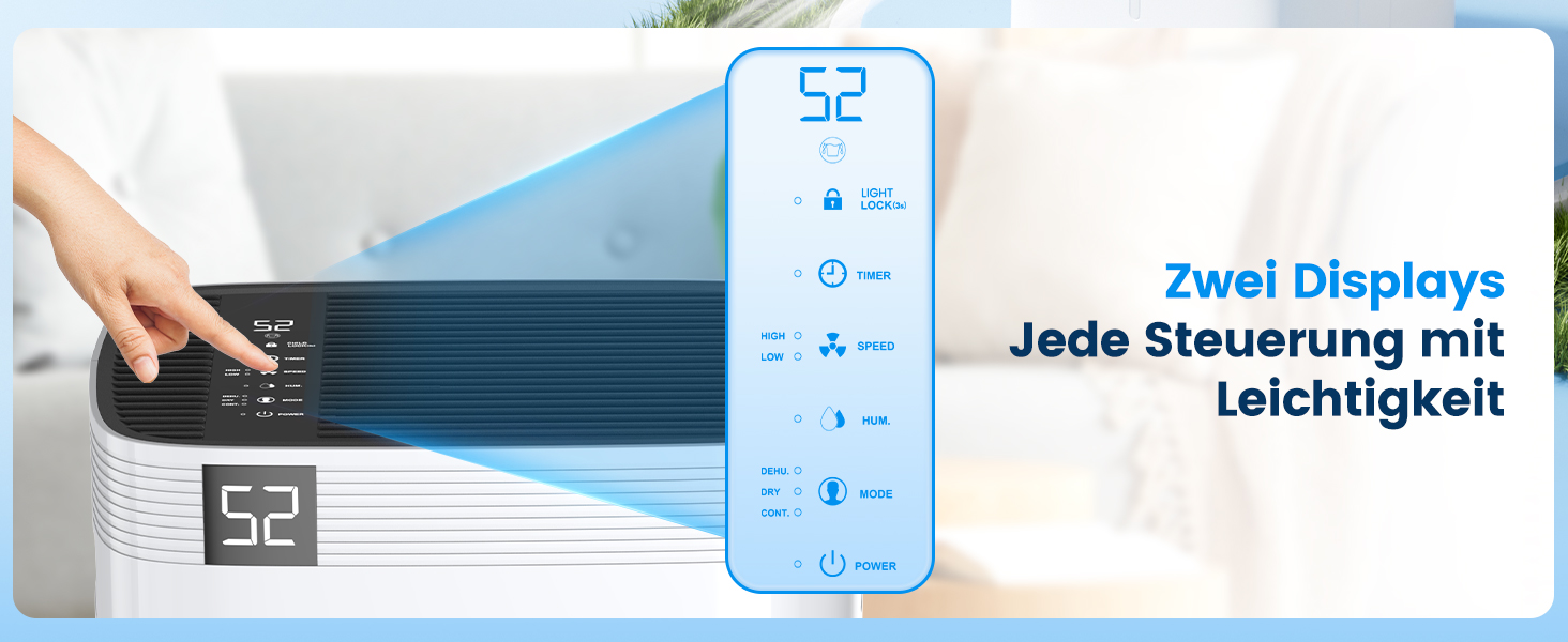 Електричний осушувач повітря 20л/день, високої продуктивності, з функцією сушіння білизни, таймером та системою відтавання, для приміщень до 200 м³/60 м², підходить для квартир, ванних кімнат, підвалів, гарантія 10 років