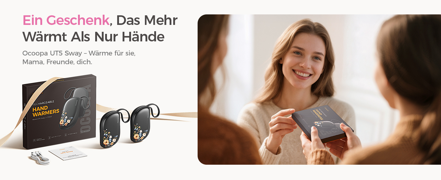 Електричні грілки для рук OCOOPA 2 шт. з дизайном гребінця, багаторазові, 4000mAh, 1.5 см, підходять у рукавички та сумки, подарунок на Новий рік, для жінок, зимові аксесуари, Ocoopa x UT5 Wiesengeflüster (Кількісний випуск)