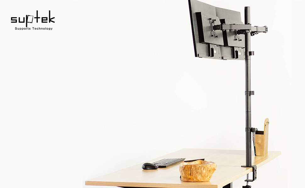 Тримач для монітора на стіл для 2 моніторів, регульована висота 80 см, чорний, MD6842