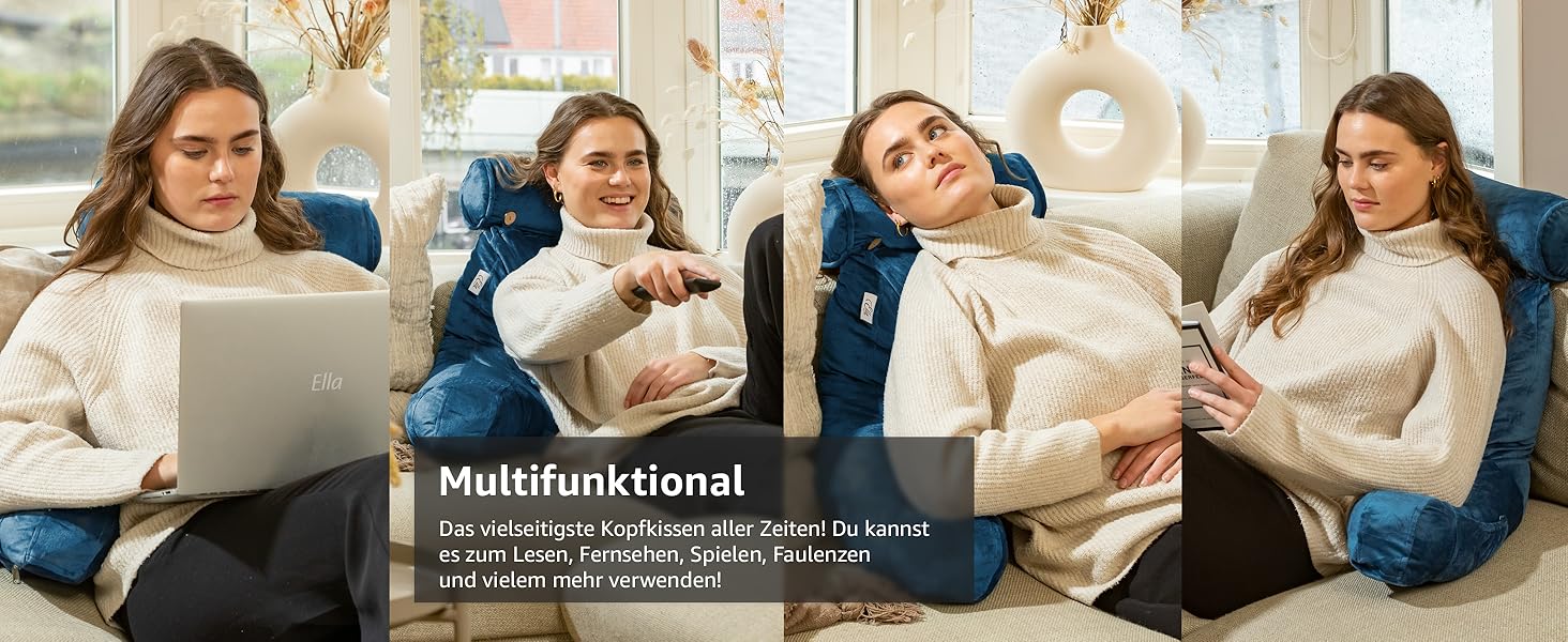 Подушка для читання Ella Lesekissen для ліжка та дивану з знімною подушкою для шиї - спинна подушка для ліжка. Зроблена з піни з пам'яті з підлокітниками, ідеально підходить для читання, перегляду телевізора, відпочинку або як спинна підтримка (Блакитний)