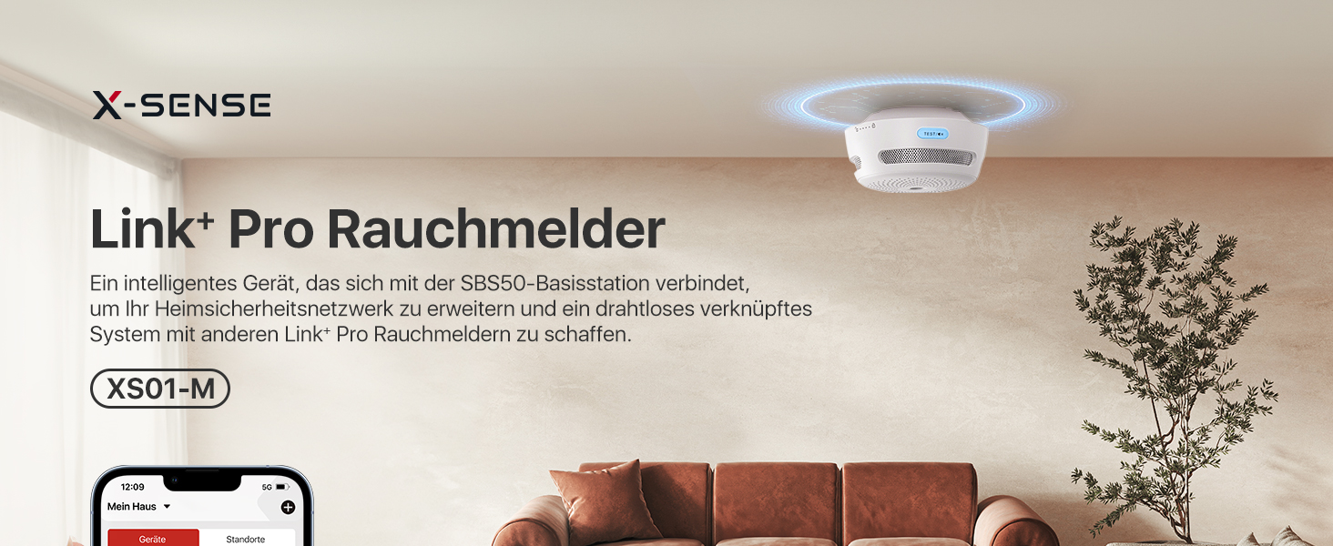 X-Sense Детектор диму Smart XS01-M з базовою станцією SBS50, сертифікований EN 14604, бездротовий мережевий детектор диму з Wi-Fi, сумісний з додатком X-Sense Home Security, білий, FS61, комплект 6 шт.