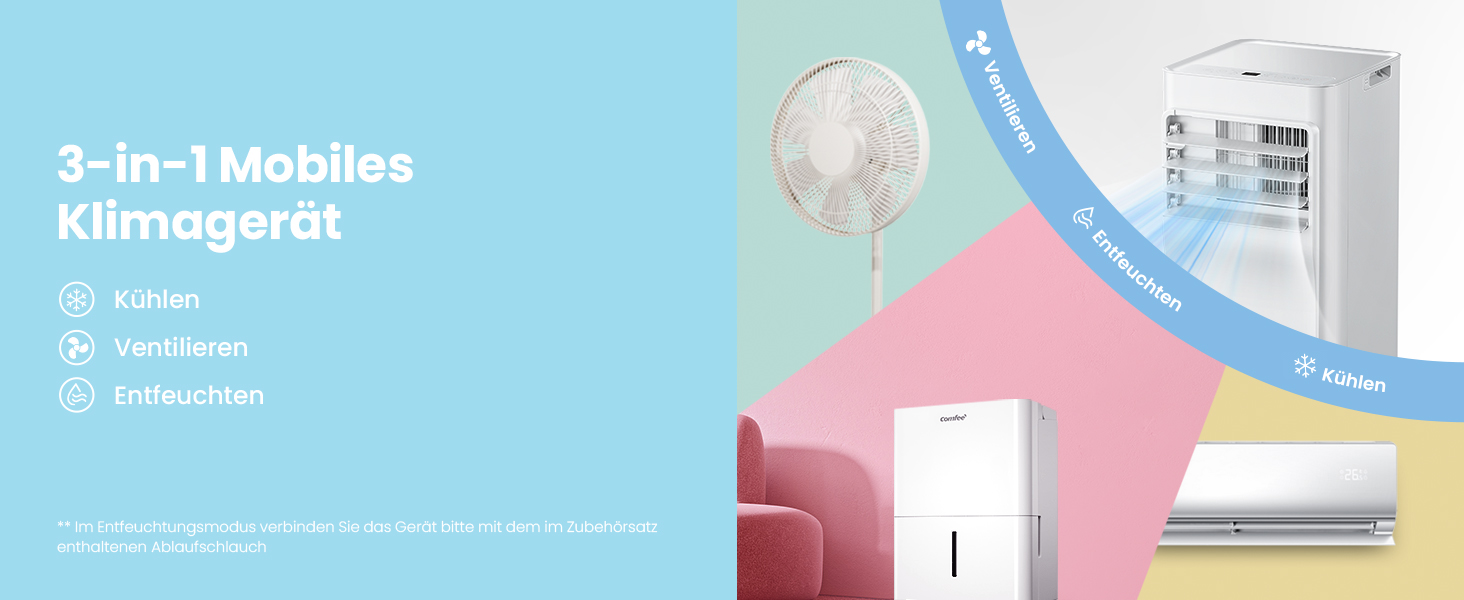 Мобільний кондиціонер Comfee Breezy Cool Pro 2.0 7000 BTU/2.0kW з Wi-Fi, охолодження, вентиляція, осушення – для кімнат до 25 м²
