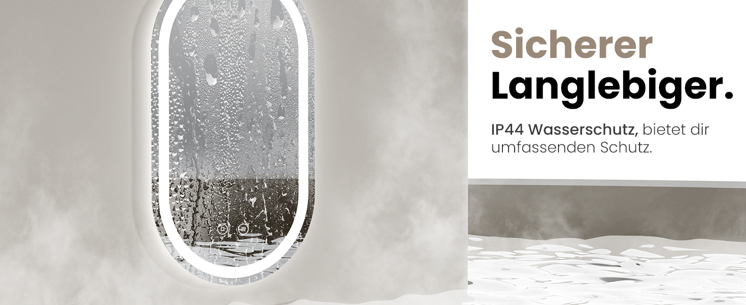 Дзеркало для ванної кімнати EMKE з підсвічуванням 50x90 см, овальне, з сенсорним перемикачем, 3 кольори світла, регулювання яскравості, антизапарник, функція пам'яті, автоматичне вимкнення через 3 години