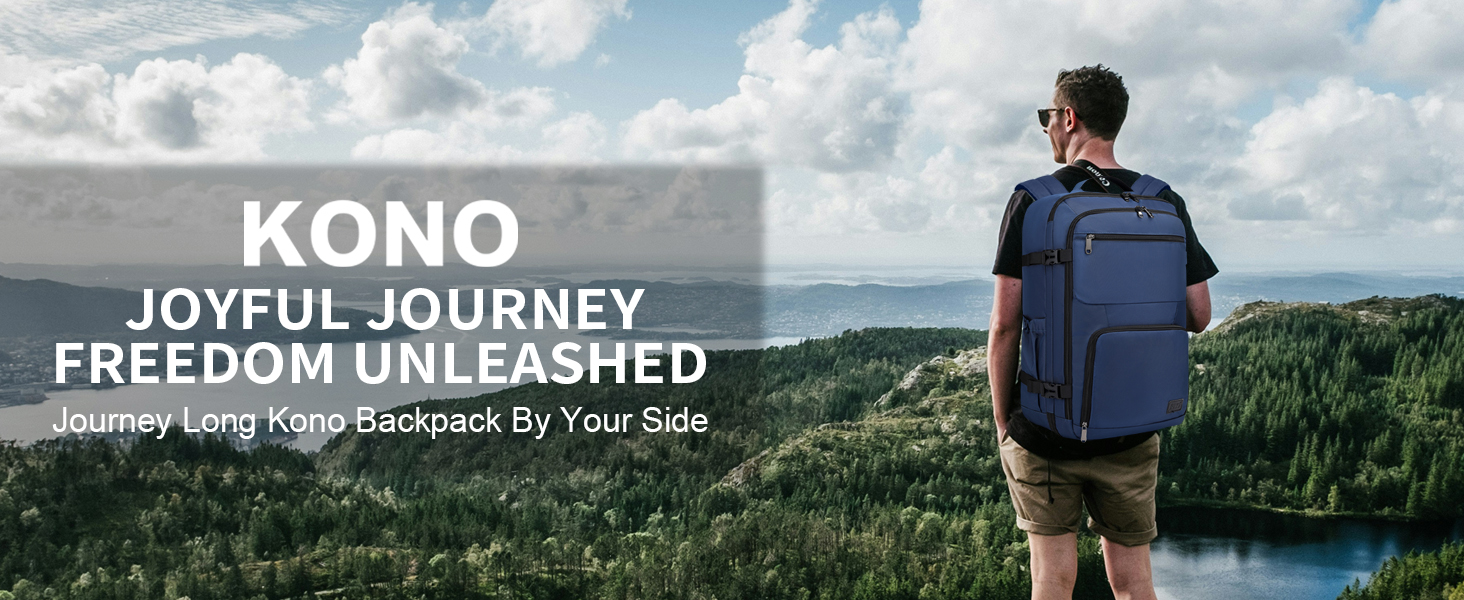 Рюкзак KONO для ручної поклажі в літак, великий, водонепроникний, 55 x 35 x 20 см, 38L (Navy)