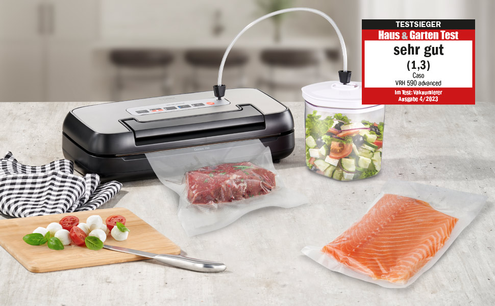 Вакууматор CASO advanced Pro VRH 590 з функцією CASOTEK Liquid, подвійним швом та набором пакетів, професійний