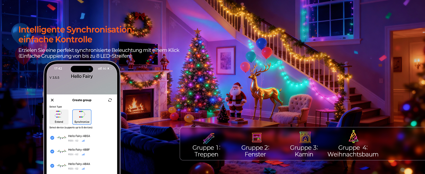 Розумна світлодіодна гірлянда YAYZA! для ялинки 20м, 200 LED RGB (16 млн кольорів), керування через App та пульт, водонепроникна IP44 для дому та вулиці