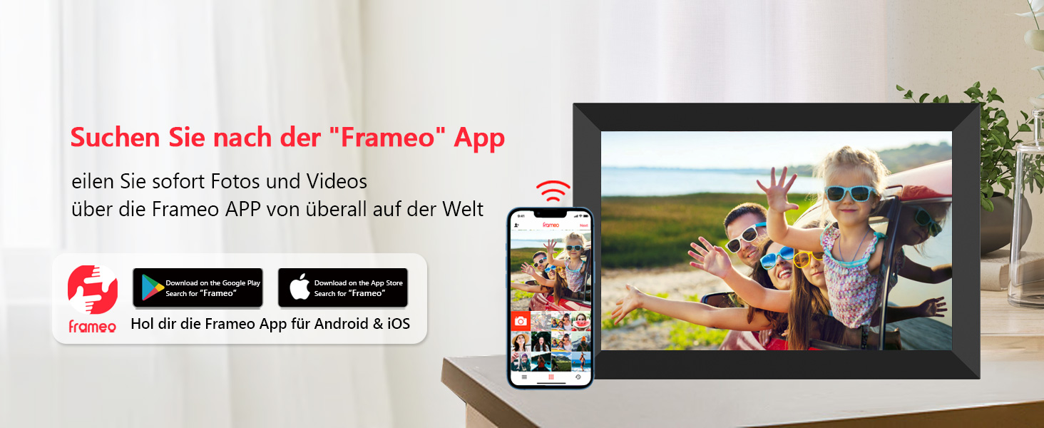 Цифровий фоторамка FRAMEO WLAN 32GB: 10.1 дюймовий Smart Cloud-фоторамка з IPS LCD сенсорним екраном та автоматичним поворотом