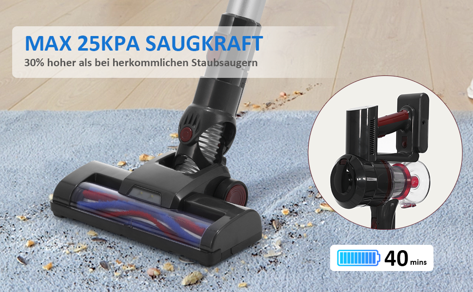 Акумуляторний пилосос Kavolet 25 KPa, 40 хв роботи, 2-в-1 для дому та авто, з насадкою для щілин та щіткою