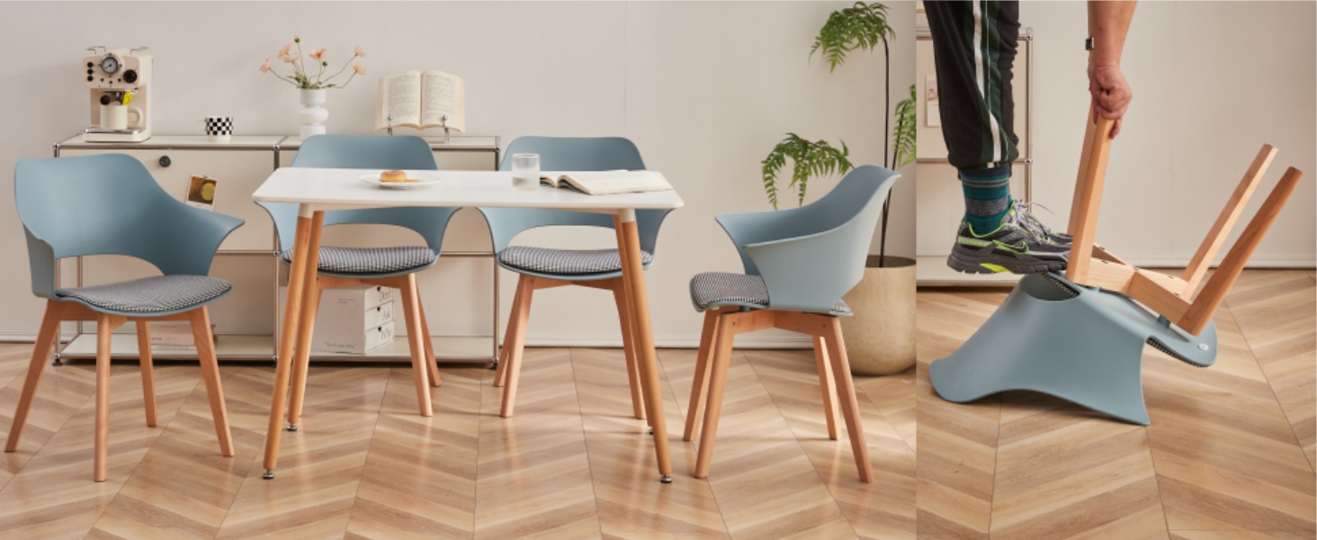 4-Piece GrandCA HOME кухонні стільці Nordischen стилю з масивними дерев'яними ніжками, оббиті стільці для спальні, вітальні, кухні, зелений