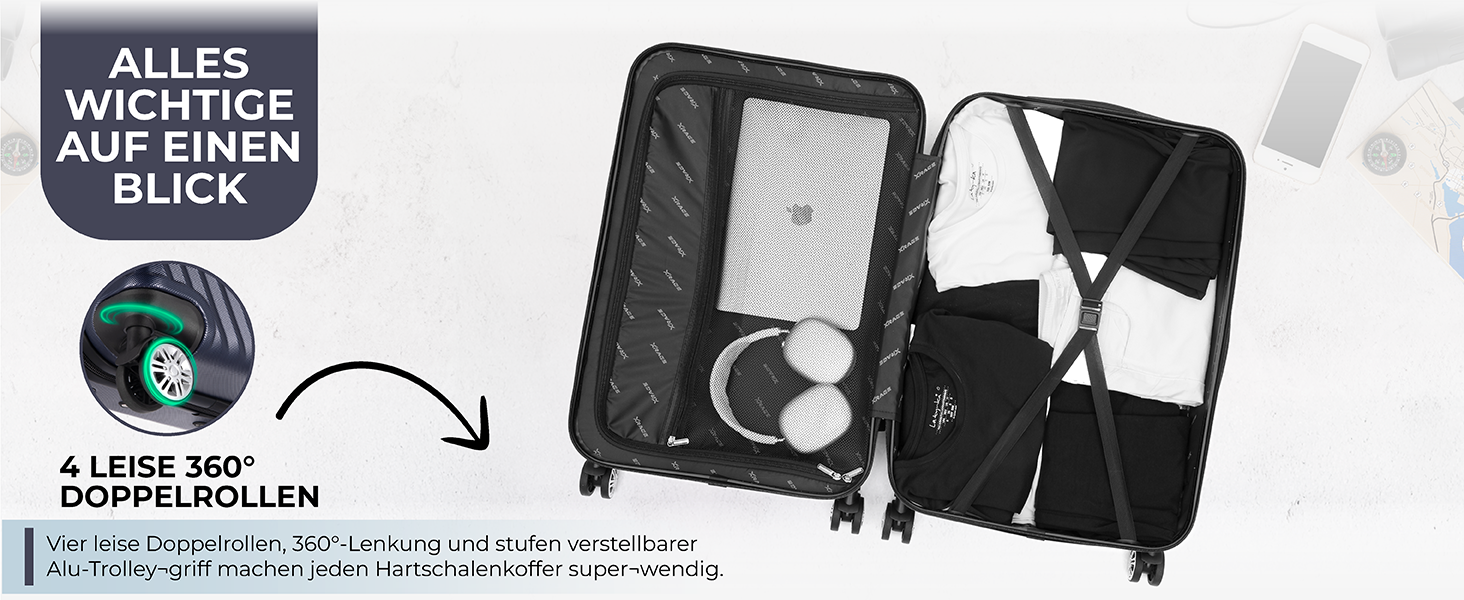 xRace Набір валіз 3 шт. ABS, 20/24/28 дюймів, ручна поклажа, TSA замок, 360° колеса, стійкий до ударів, преміум підкладка (Морська синя)