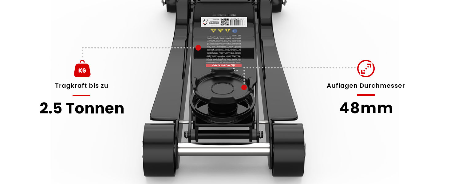 Гідравлічний домкрат Wagenheber 2.5T низькопрофільний з кейсом, 3 гумові накладки та адаптер для легкових авто та авто з заниженою підвіскою до 2500 кг, чорний