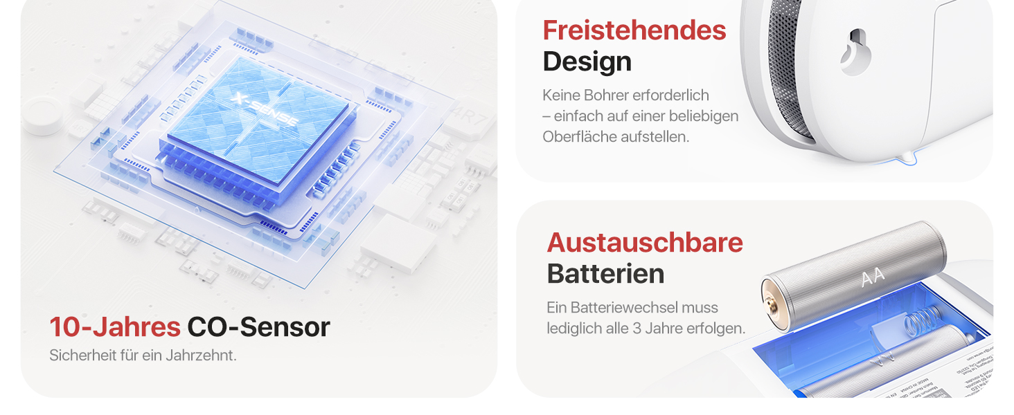Датчик CO X-Sense XC0C-iR з LCD-дисплеєм, сертифікат TÜV Rheinland, керування через додаток, 1 шт.