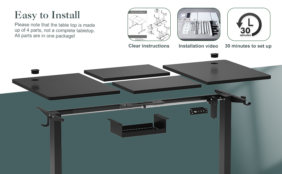 Електричний регульований стіл Airfish з USB-C зарядкою, керуванням кабелів та 3 рівнями пам'яті (білий, чорний), 180 x 80 см