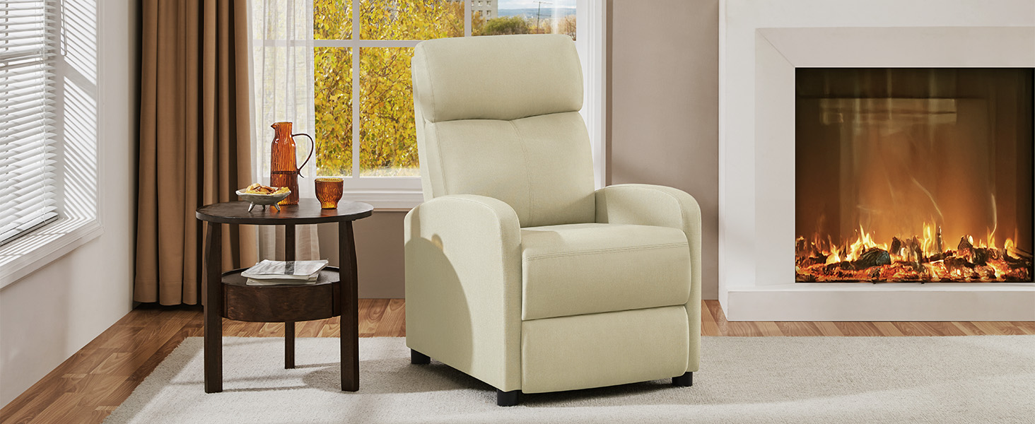 Крісло-релакс Yaheetech для телевізора з регульованою підставкою для ніг, крісло для відпочинку, бежеве, льон