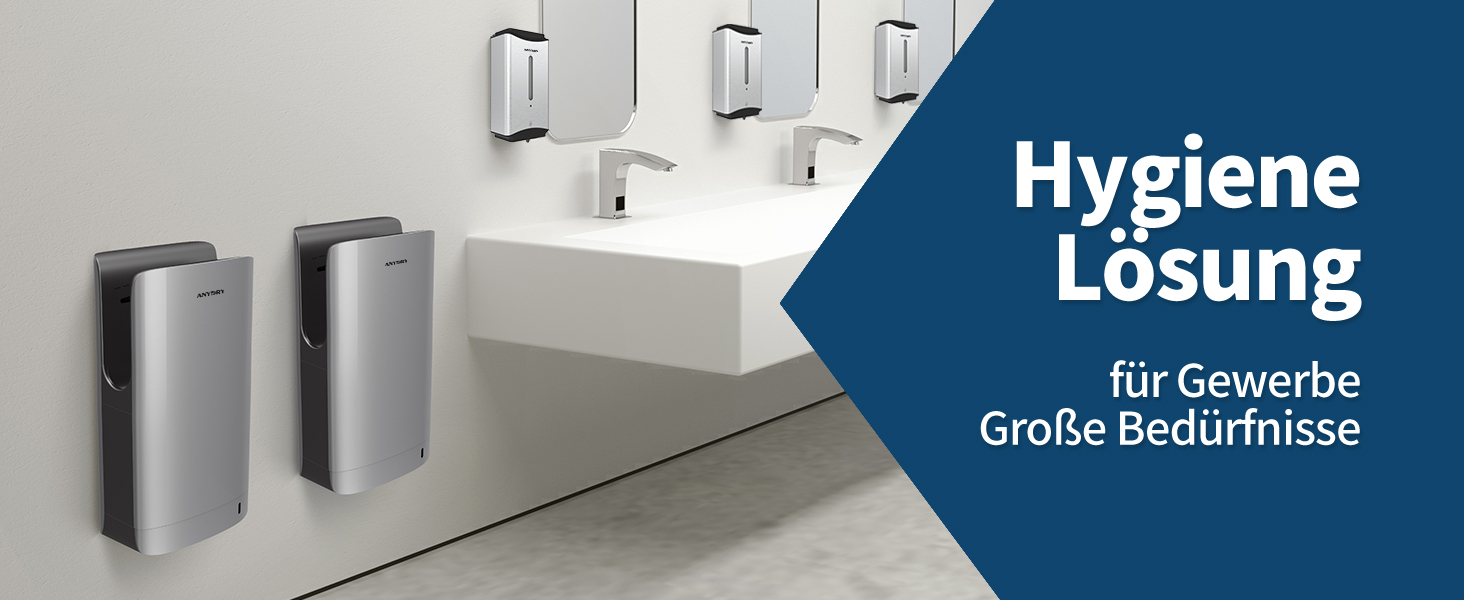 Anydry 2065: Промисловий електросушар для рук з HEPA-фільтром, потужний, 7-10 сек сушіння, 1750-2050 Вт (Срібло)