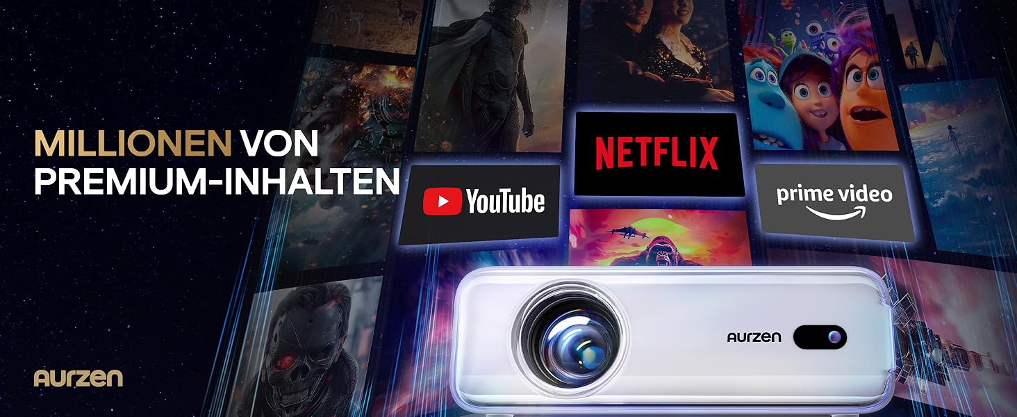 Aurzen Eazze D1 Smart Beamer: 4K проєктор для домашнього кіно з підтримкою 4K, Full HD 1080P, Netflix, Dolby Audio, автофокусом, корекцією трапеції, Wi-Fi, Bluetooth, білий