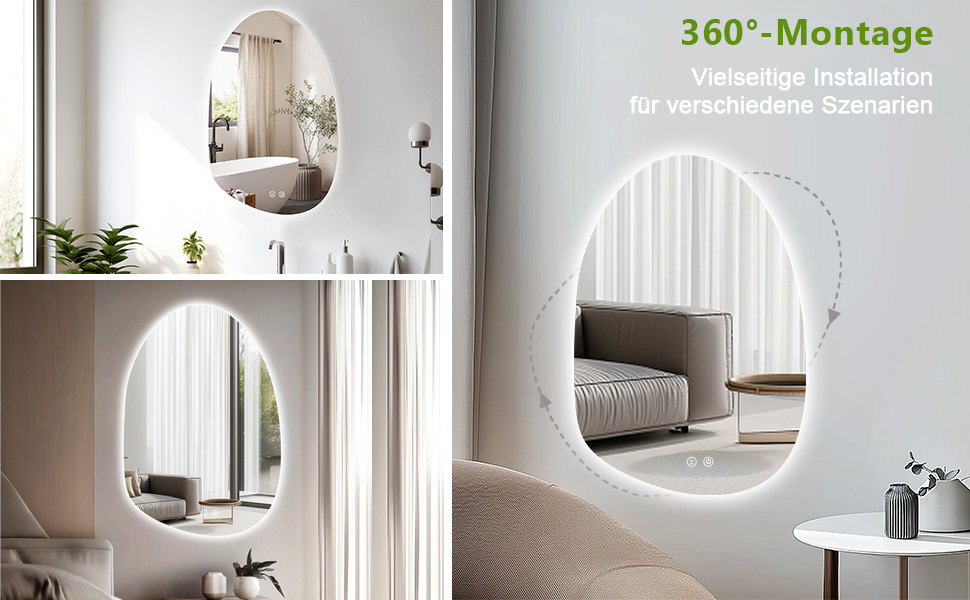 LED дзеркало для ванної кімнати з підсвічуванням, 70 x 50 см, холодний білий (6000K), енергозберігаюче, диммер, антизапар