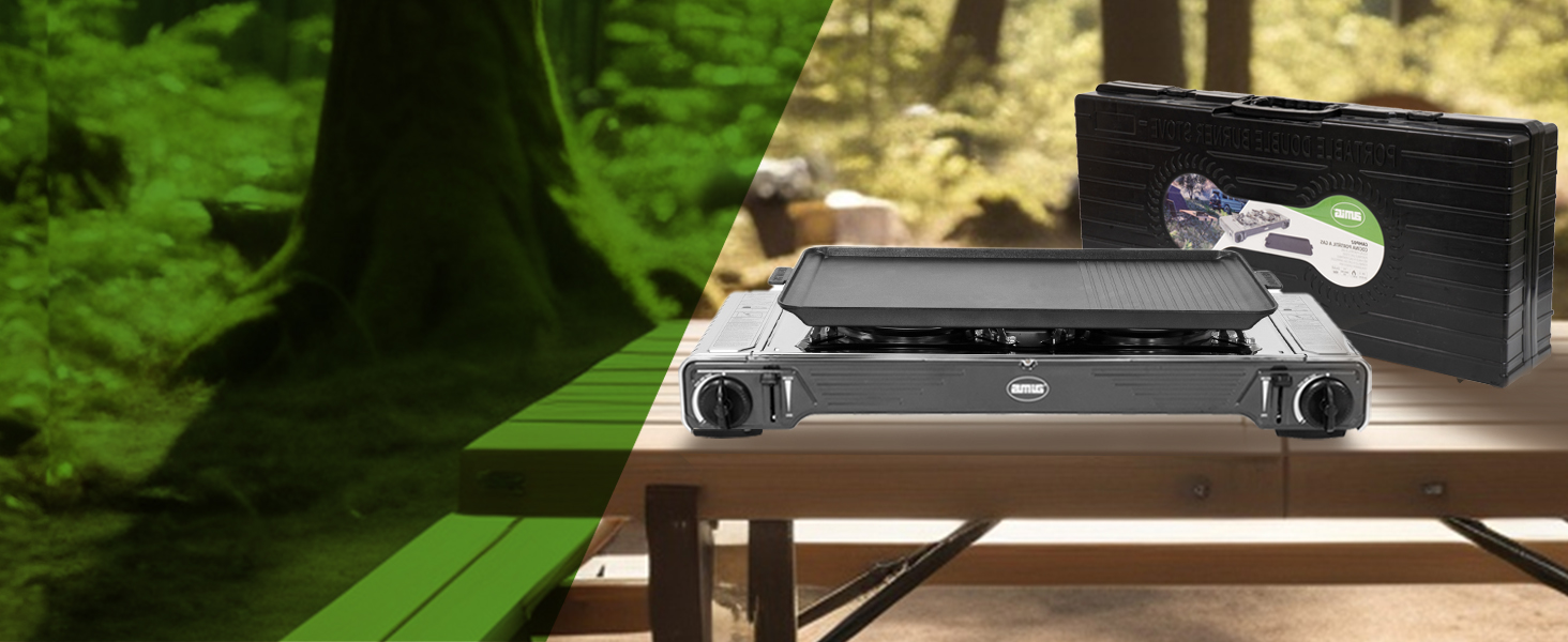 Газовий балонний пальник Amig CAMP01 з 1 конфоркою, вбудованим вітрозахистом та нержавіючою сталею, 2.2 кВт, сумісний з картриджами B-250