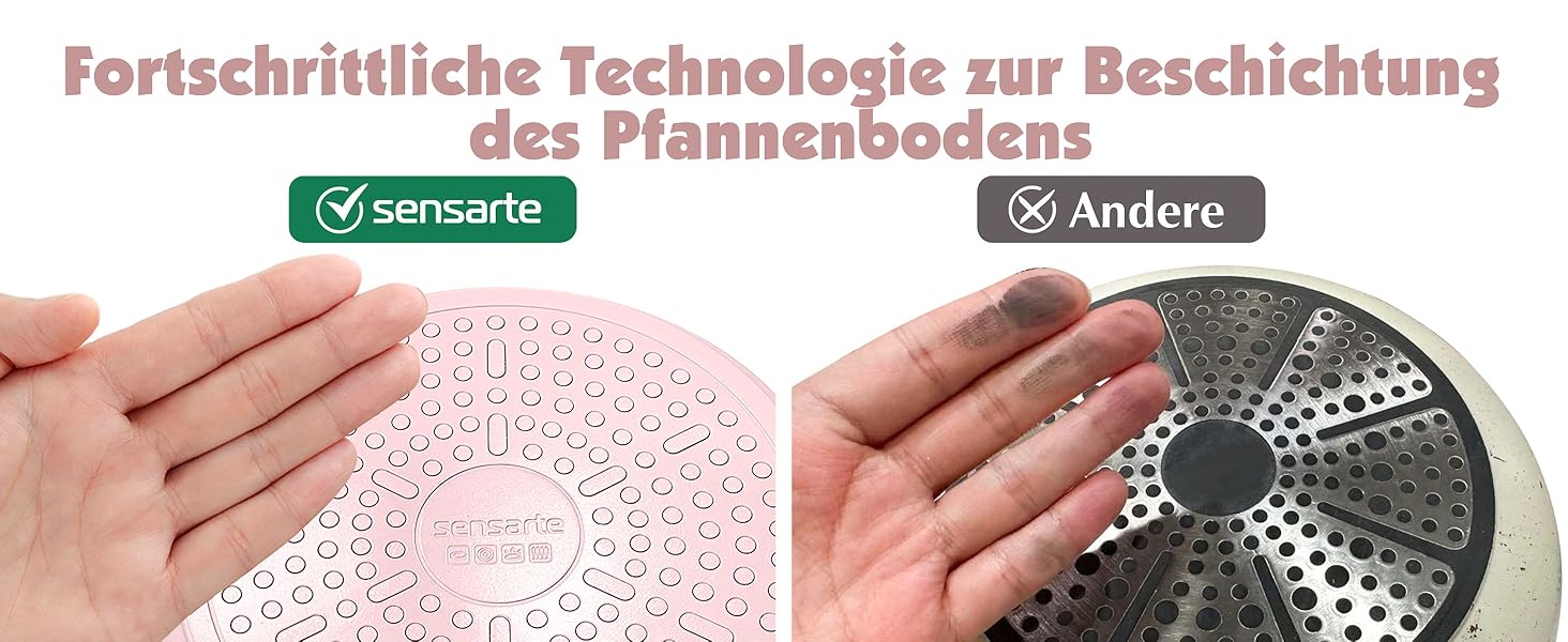 Набір посуду SENSARTE 17 частин з керамічним покриттям, антипригарний, для всіх плит, безпечний, рожевий