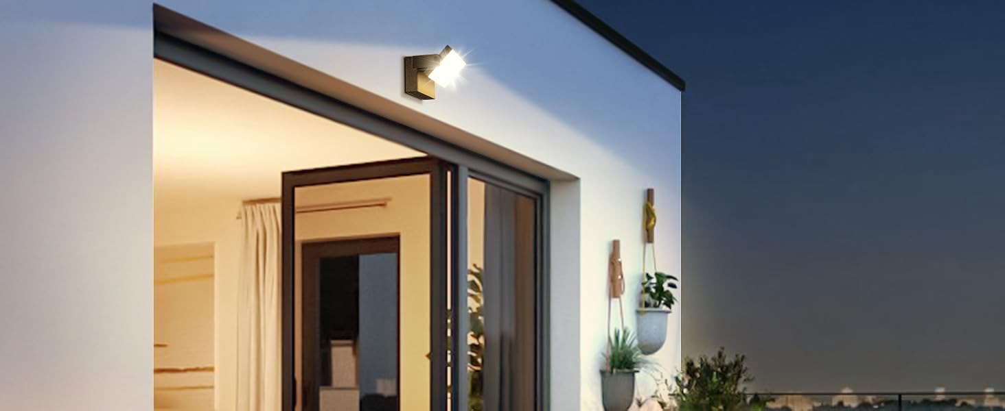 Стіна LED-ліхтар Kingwen 40W, сучасний настінний світильник з поворотним корпусом 360°, водонепроникний IP65, тепле біле світло 3000K, чорний, для тераси та гаража