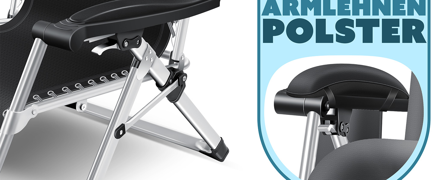 Шезлонг KESSER® для саду, широка та стійка до погодних умов, витримує до 200 кг, ергономічна спинка, регульована, з подушкою, підголівником, тримачем для напоїв, підлокітниками та бічною кишенею, блакитний