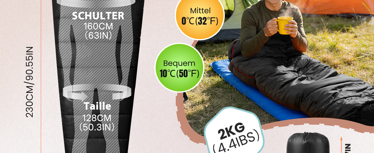 Зимовий спальний мішок Bessport Mummy -10°C...15°C, всесезонний водовідштовхуючий кокон для кемпінгу, подорожей та outdoor, чорний
