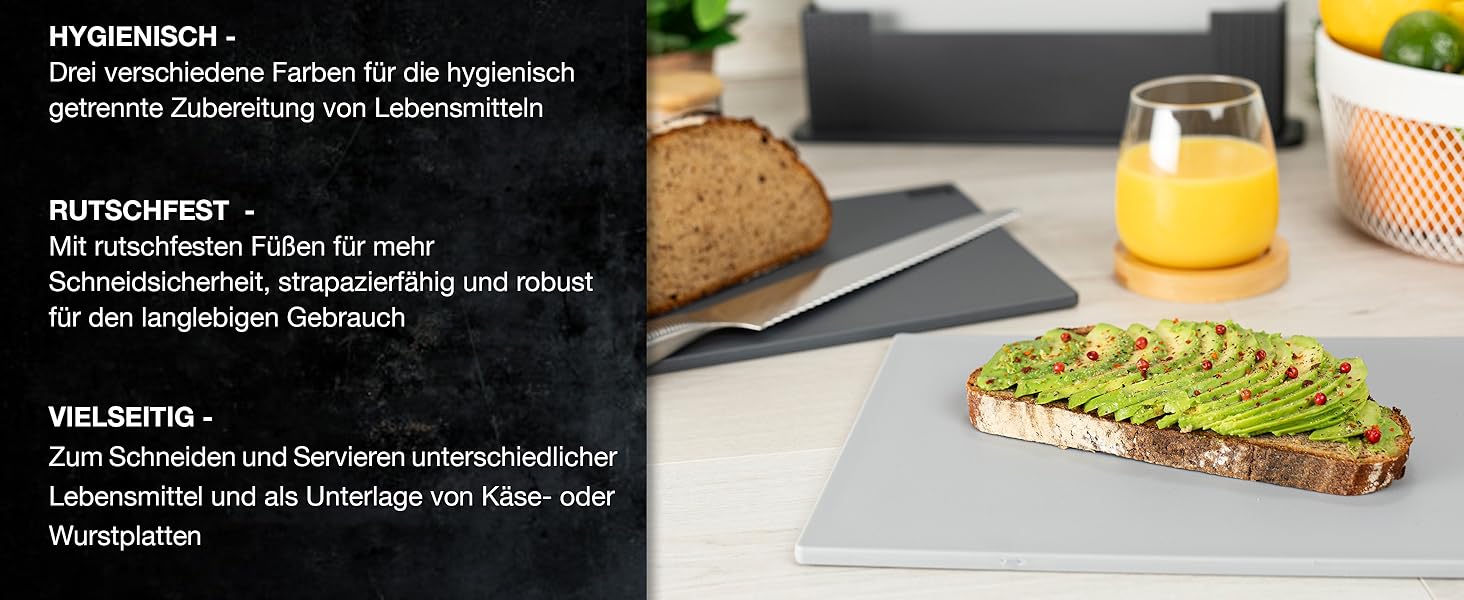 Набір з 3 дерев'яних обробних дощок Moritz & Moritz - 32 x 22 см, сірий, з підставкою, для кухні, можна мити в посудомийній машині