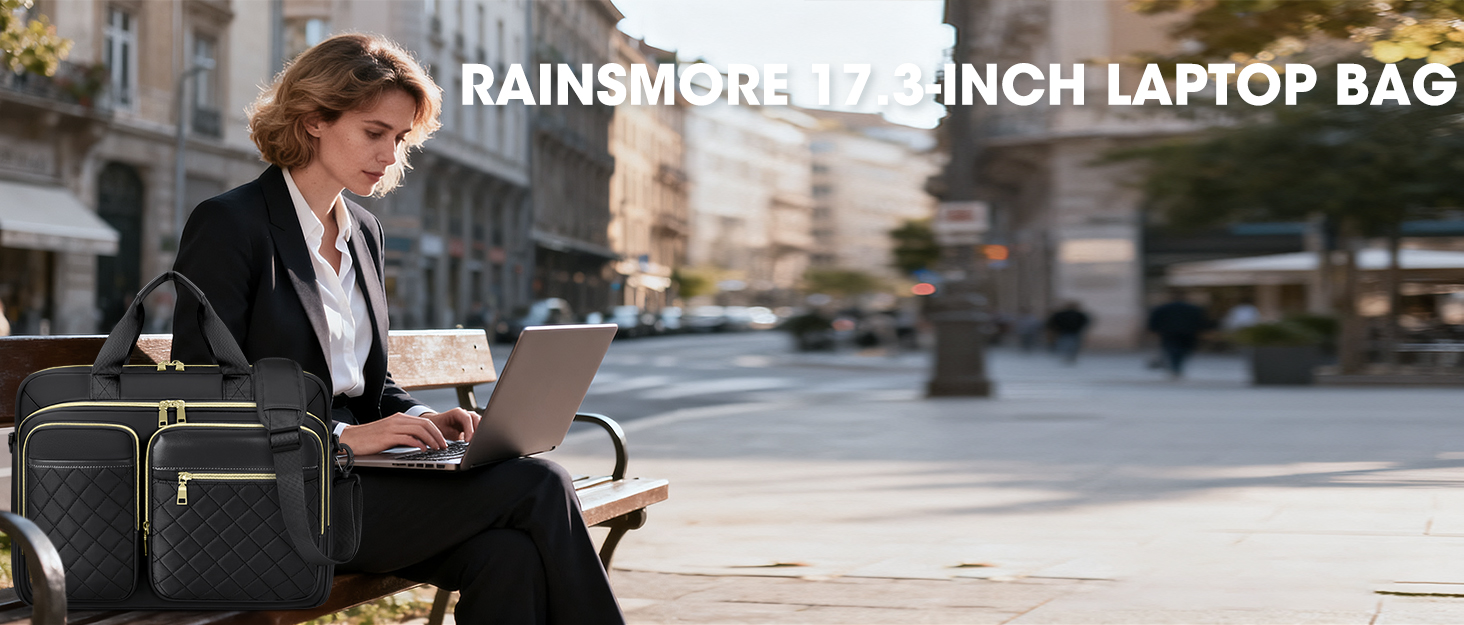 Сумка для ноутбука RAINSMORE 17.3 дюймів для жінок, водонепроникна ділова сумка-портфель для роботи та офісу, чорна